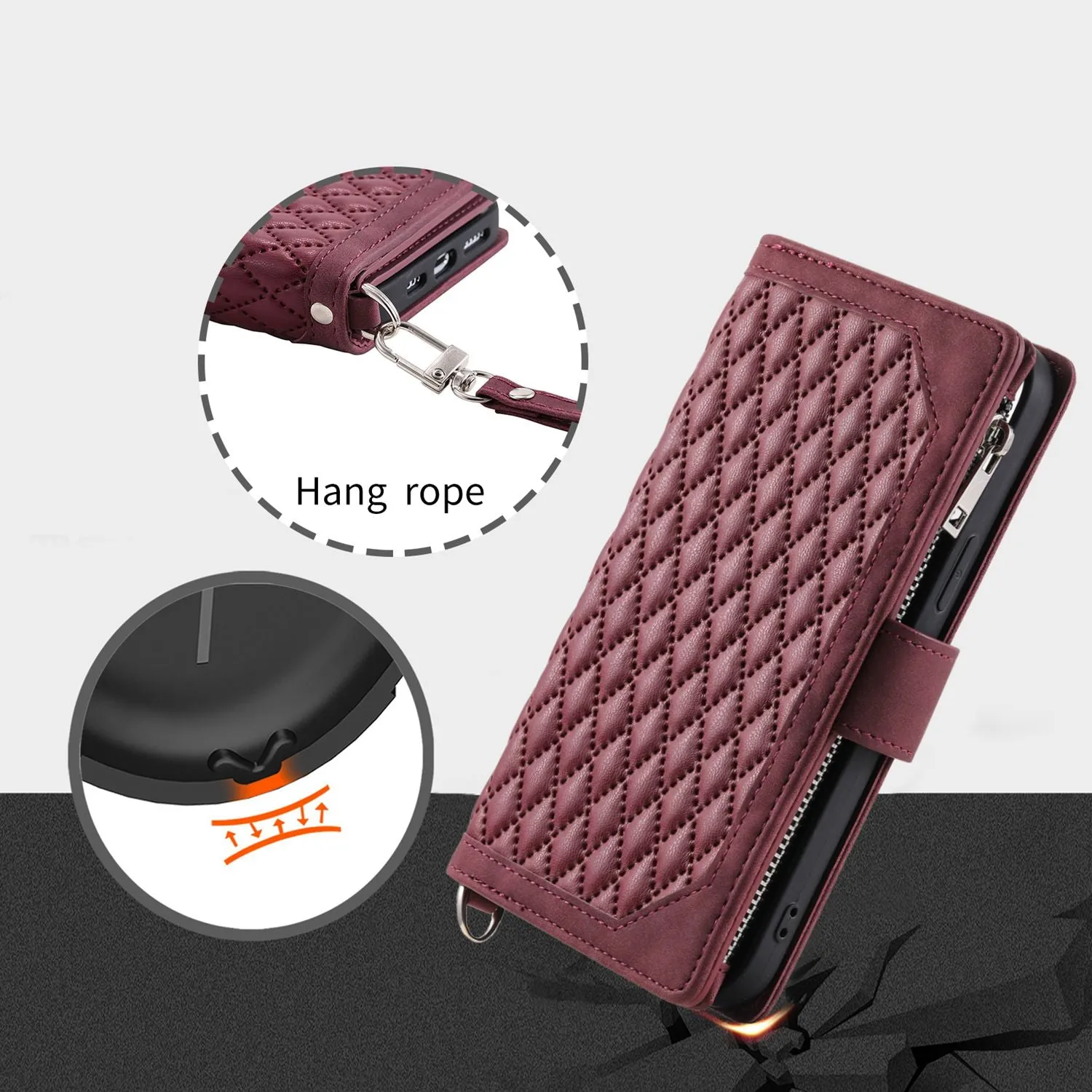 005 Style for Samsung Galaxy S21 4G / 5G Zipper Pocket Rhombus Texture Wallet Case PU Leather Stand Phone Cover with Wrist Strap