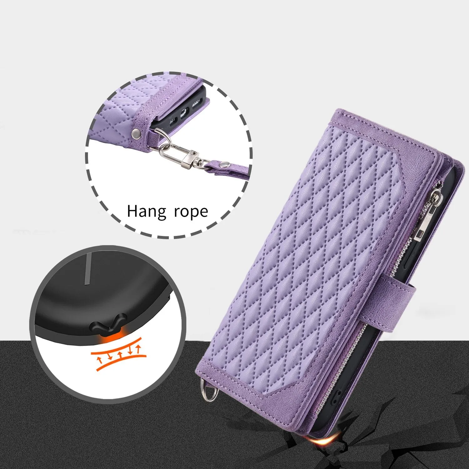 005 Style for Samsung Galaxy S21 4G / 5G Zipper Pocket Rhombus Texture Wallet Case PU Leather Stand Phone Cover with Wrist Strap