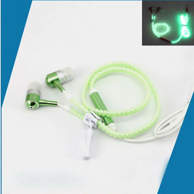 1.2m Earphones Luminous Headphones with Microphone Metal Zipper Glowing in the Dark 3.5mm for Iphone Samsung Xiaomi Headset