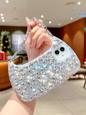 1pc Rhinestone Decor Bag Design Diamond Phone Case With Lanyard