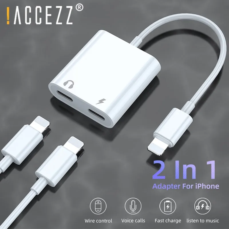 2 in 1 Audio Charge Adapter For iPhone 7 8 Plus X XS XR MAX Dual Lighting 3.5mm Jack Splitter Charger Listening Adapters