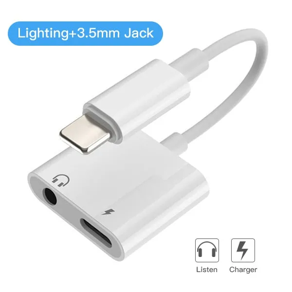 2 in 1 Audio Charge Adapter For iPhone 7 8 Plus X XS XR MAX Dual Lighting 3.5mm Jack Splitter Charger Listening Adapters