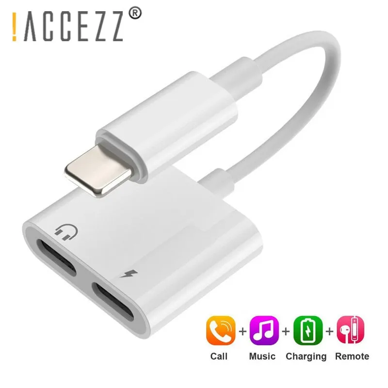 2 in 1 Audio Charge Adapter For iPhone 7 8 Plus X XS XR MAX Dual Lighting 3.5mm Jack Splitter Charger Listening Adapters