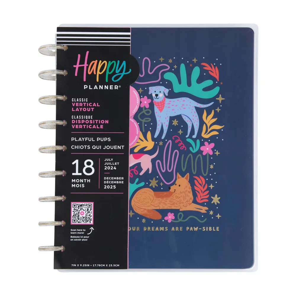 2024 Playful Pups Happy Planner - Classic Vertical Layout - 18 Months