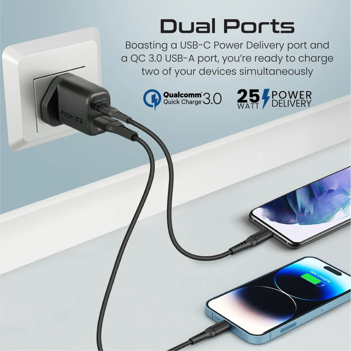 25W Power Delivery Dual Port Adapter with Ultra-Fast USB-C to Lightning Cable