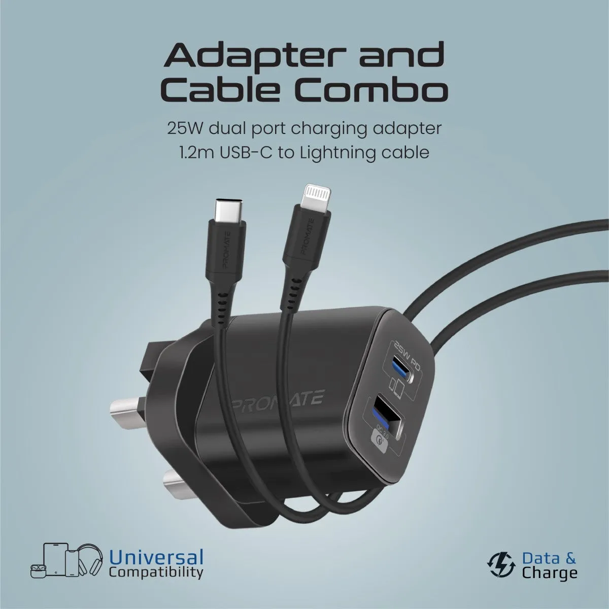 25W Power Delivery Dual Port Adapter with Ultra-Fast USB-C to Lightning Cable