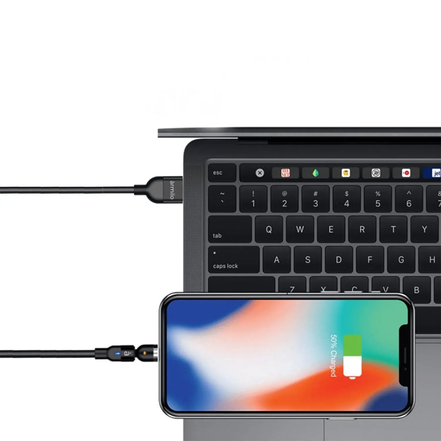 3 in 1 Magnetic USB Charging Cable | USB-c Android and Lightning with Extra Protecting Nylon| Strong Magnetic Cable with Full Rotation Support Fast Charging