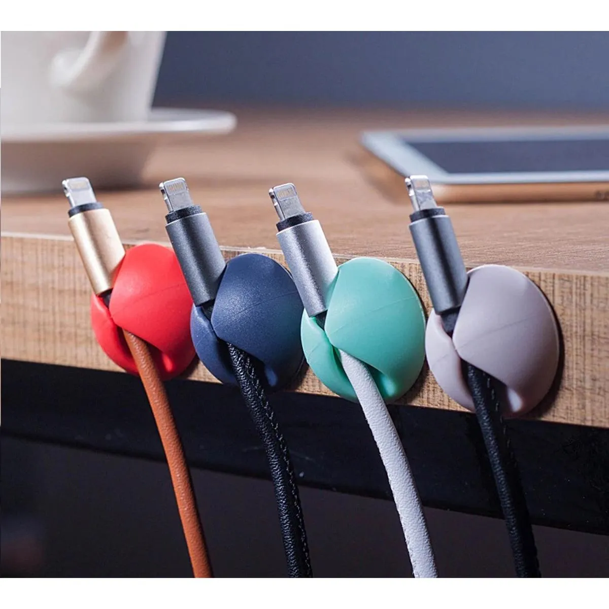 6 Pcs Round Clip Phone Cable Wire Winder Desktop Mouse Earphone Tidy Organizer USB Wire Cord Fixer Holder Management Office House Desk Organizer Clicks