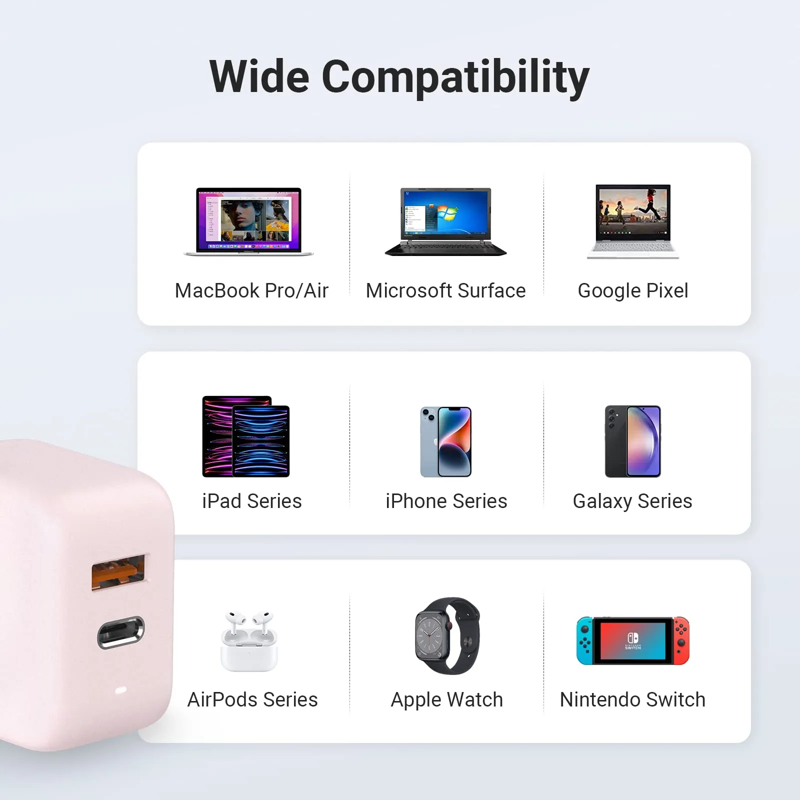 67W USB Charger, Cool Gadget Dual-Port Gan Charger, Foldable Fast 65 Watt USB C Charger for iPad, MacBook Air, MacBook Pro, Samsung, Galaxy, Surface Pro, 65W Charger USB C (Pink)