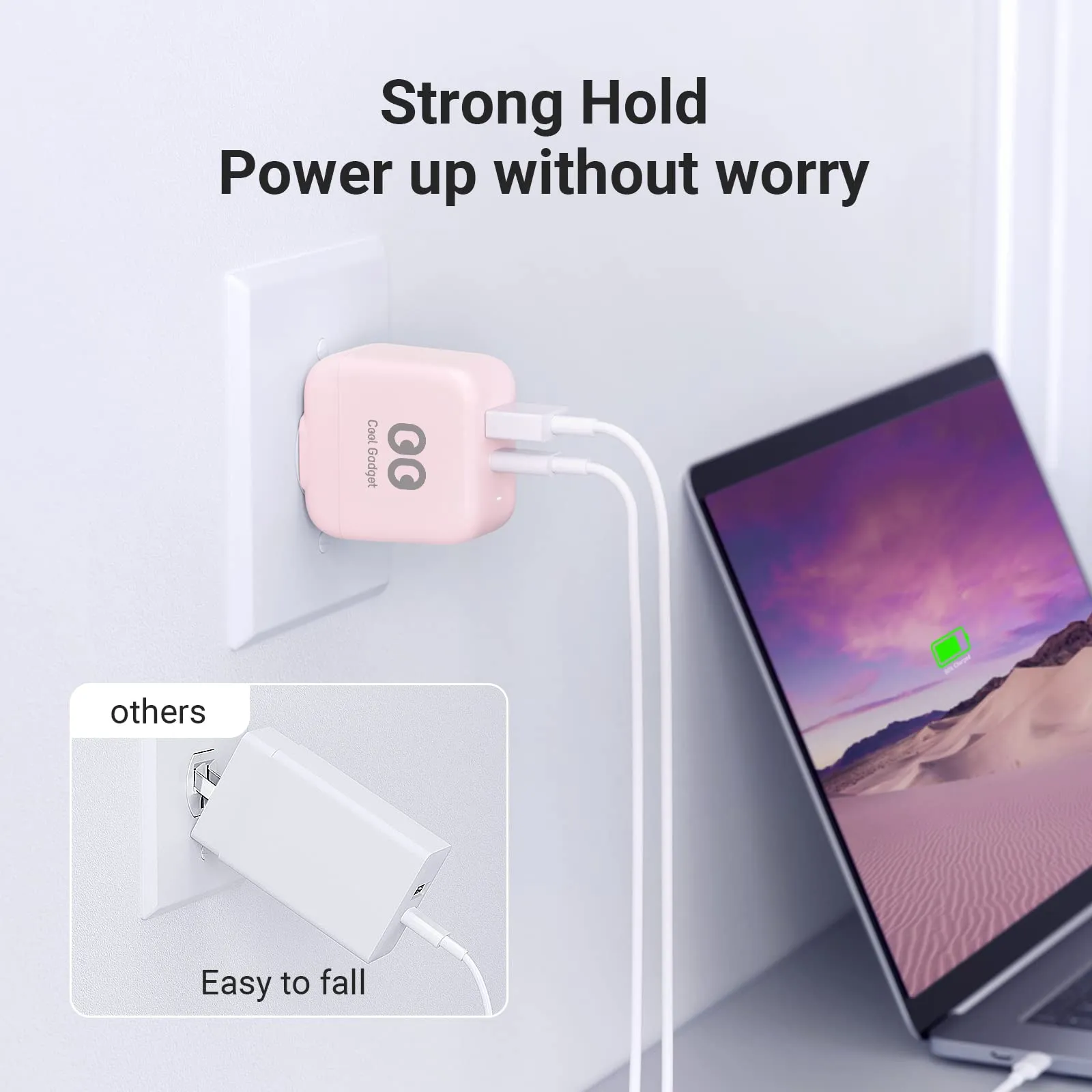 67W USB Charger, Cool Gadget Dual-Port Gan Charger, Foldable Fast 65 Watt USB C Charger for iPad, MacBook Air, MacBook Pro, Samsung, Galaxy, Surface Pro, 65W Charger USB C (Pink)