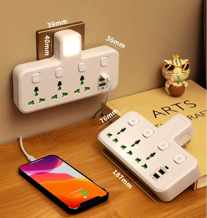 7-in-1 UK to US Travel Adaptor (3 Universal   2 USB   1 USB-C   1 Nightlight) - CRUISE APPROVED