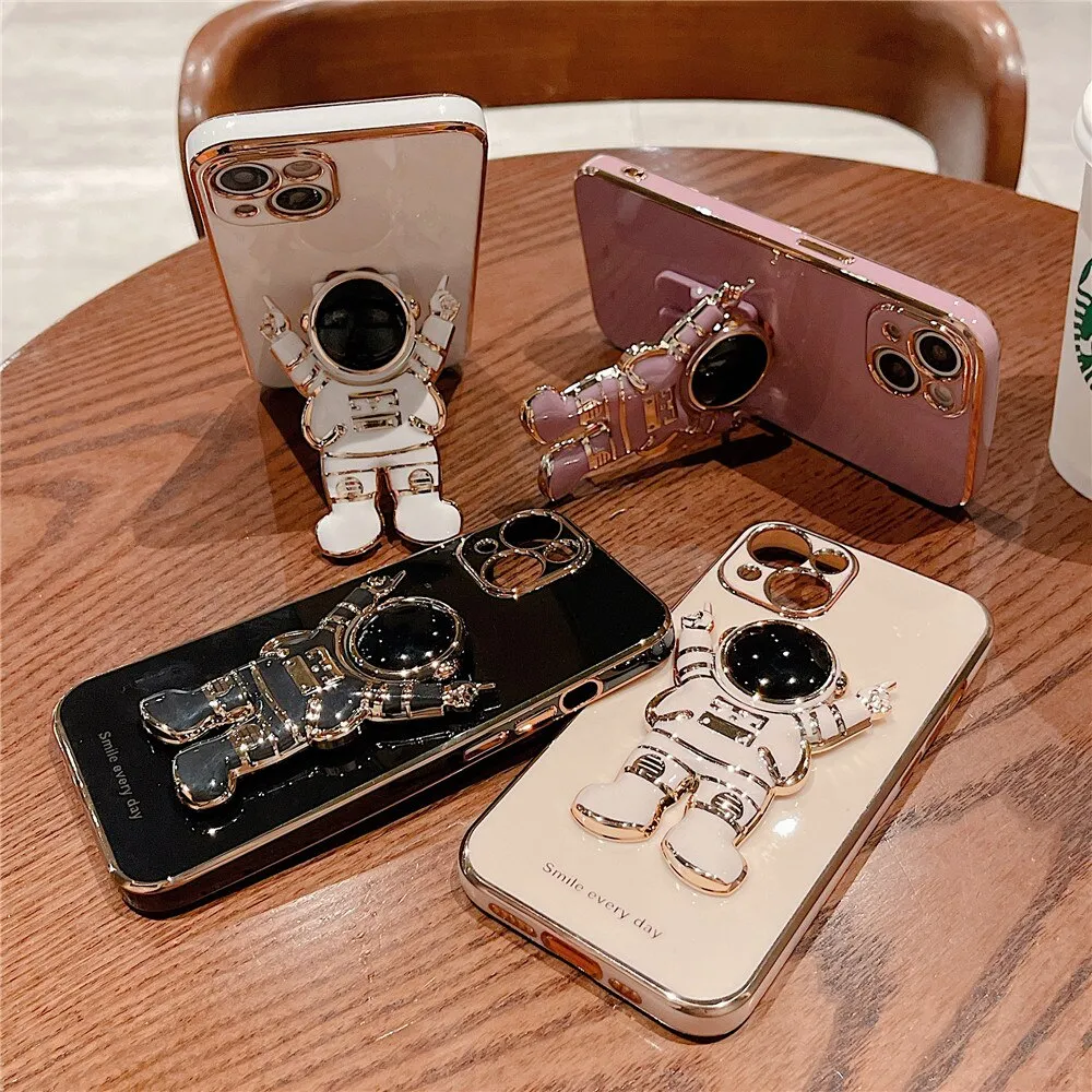 Anymob iPhone Pink Astronaut Plating Fold Stand Holder Phone Case Bracket Cover