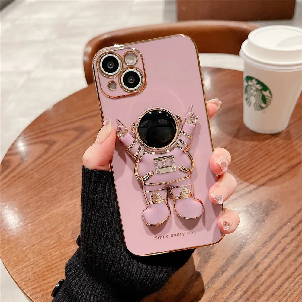 Anymob iPhone Pink Astronaut Plating Fold Stand Holder Phone Case Bracket Cover