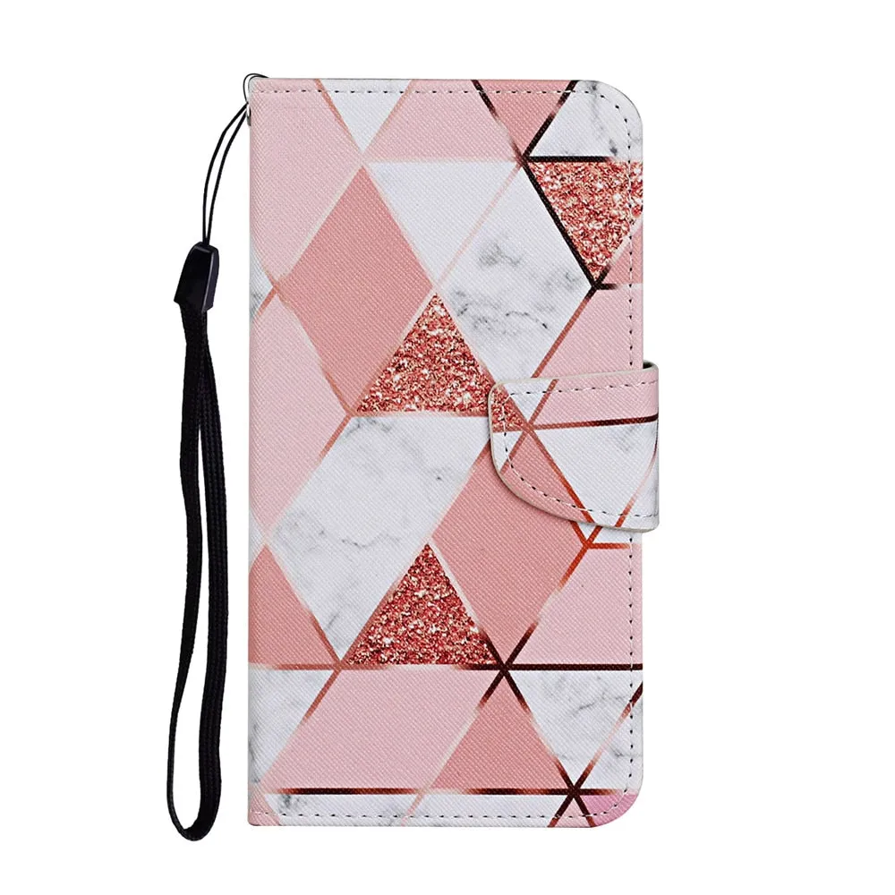 Anymob Samsung Pink Geometric Flip Wallet Phone Case Leather Stand Function Cover