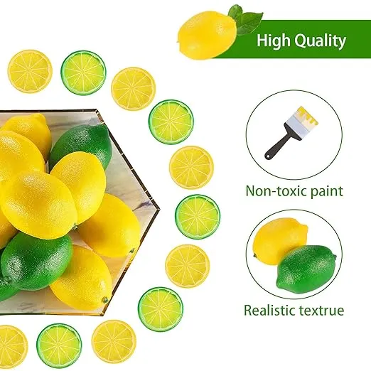 Babymoon Artificial 5 Lemons & 10 Lemon's Slices | Decorative Add-ons | Photography Props | Set of 15