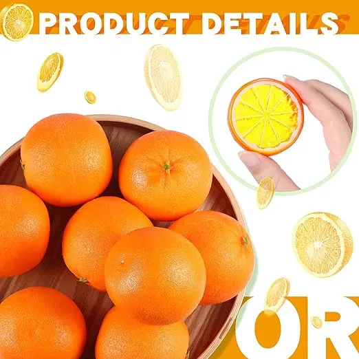 Babymoon Artificial 5 Oranges & 10 Orange Slices | Decorative Add-ons |  Photography Props | Set of 15