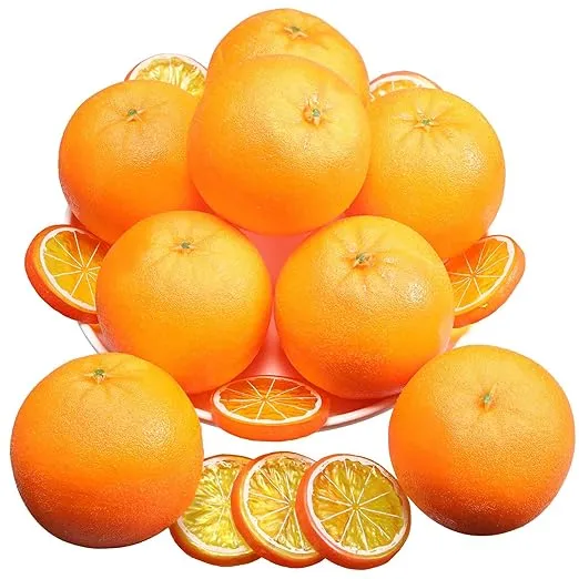 Babymoon Artificial 5 Oranges & 10 Orange Slices | Decorative Add-ons |  Photography Props | Set of 15