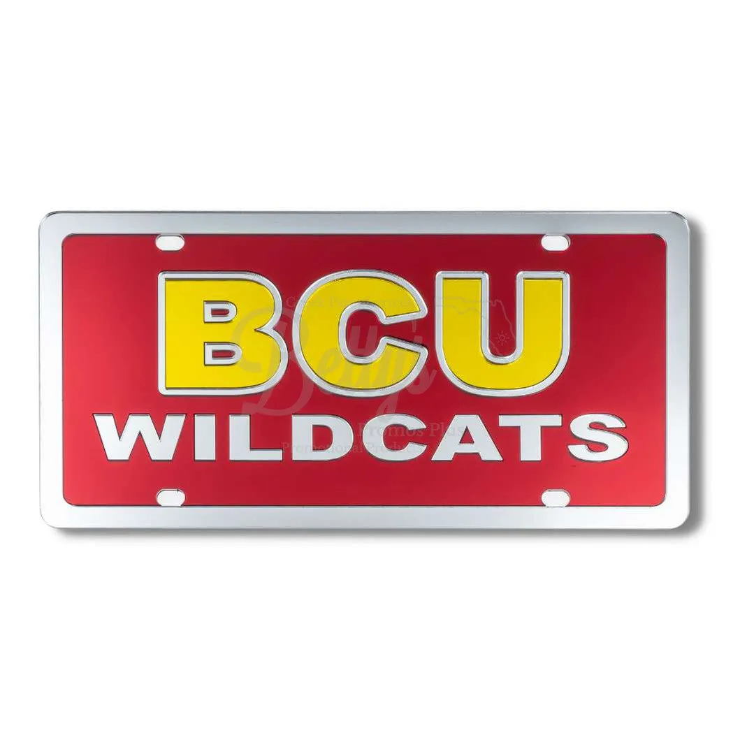 Bethune-Cookman University B-CU Wildcats Laser Engraved Mirrored Acrylic Auto Tag License Plate