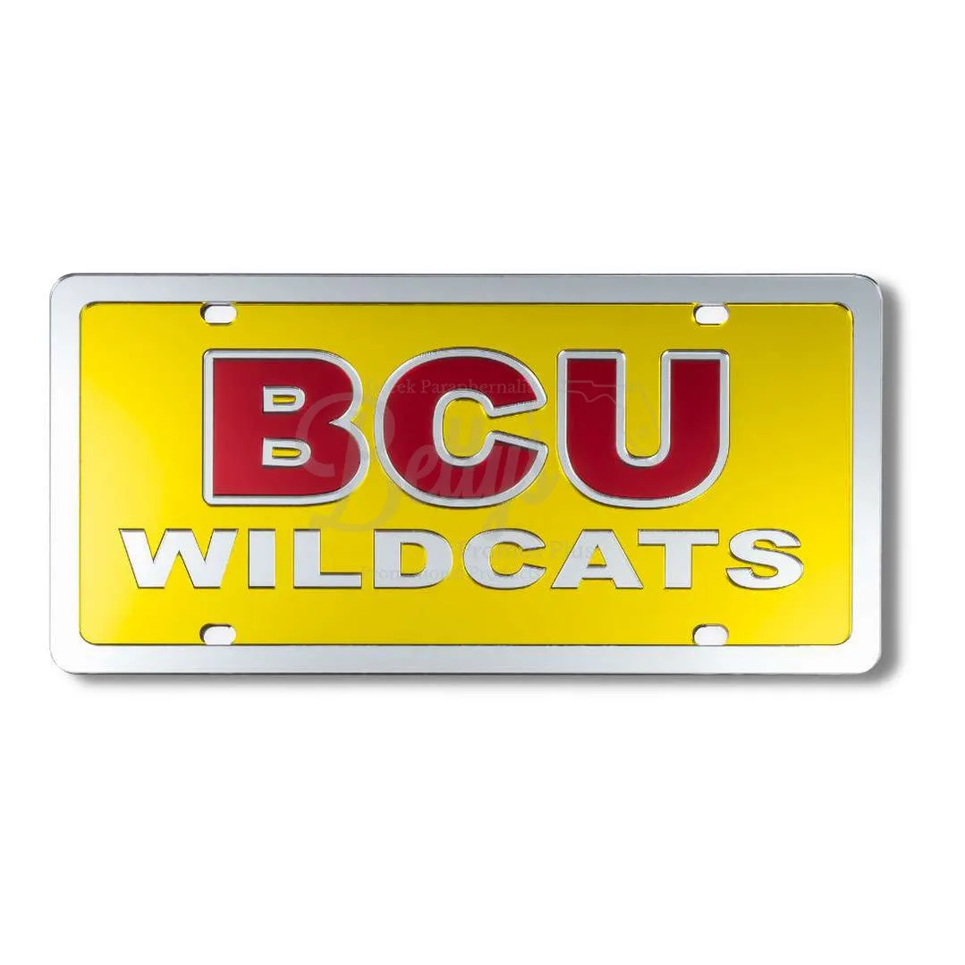 Bethune-Cookman University B-CU Wildcats Laser Engraved Mirrored Acrylic Auto Tag License Plate