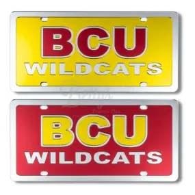 Bethune-Cookman University B-CU Wildcats Laser Engraved Mirrored Acrylic Auto Tag License Plate