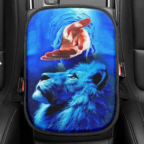 Blue Lion & Jesus Seat Box Cover, Jesus Car Center Console Cover, Christian Car Interior Accessories