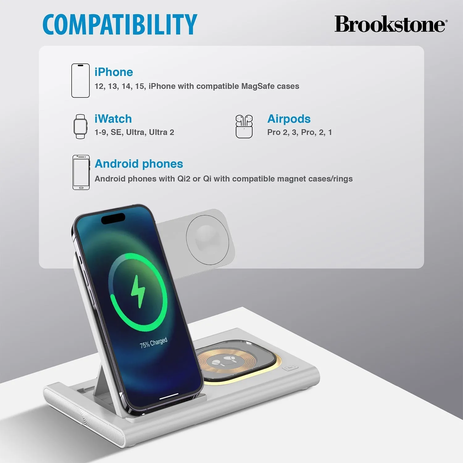 Brookstone 3-in-1 Wireless Charging Station for Apple iPhone, AirPods, and Apple Watch