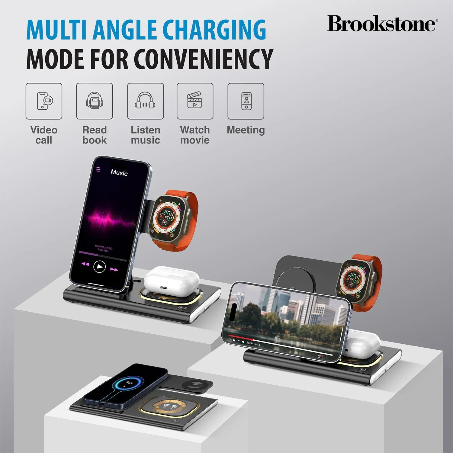 Brookstone 3-in-1 Wireless Charging Station for Apple iPhone, AirPods, and Apple Watch