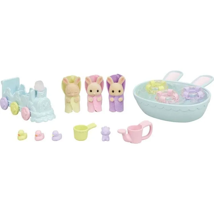 Calico Critters Triplets Baby Bathtime Set, Dollhouse Playset with 3 Figures and Accessories