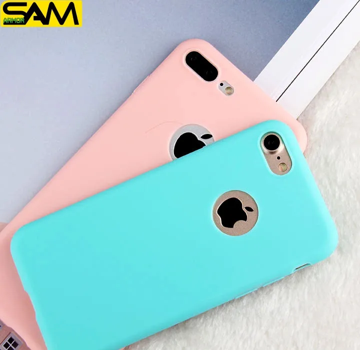 Candy  Soft TPU Silicon phone cases Coque with logo window Accessories For iPhone 5 5S SE 6 6S 7 Plus Fundas luxury Cover Coque