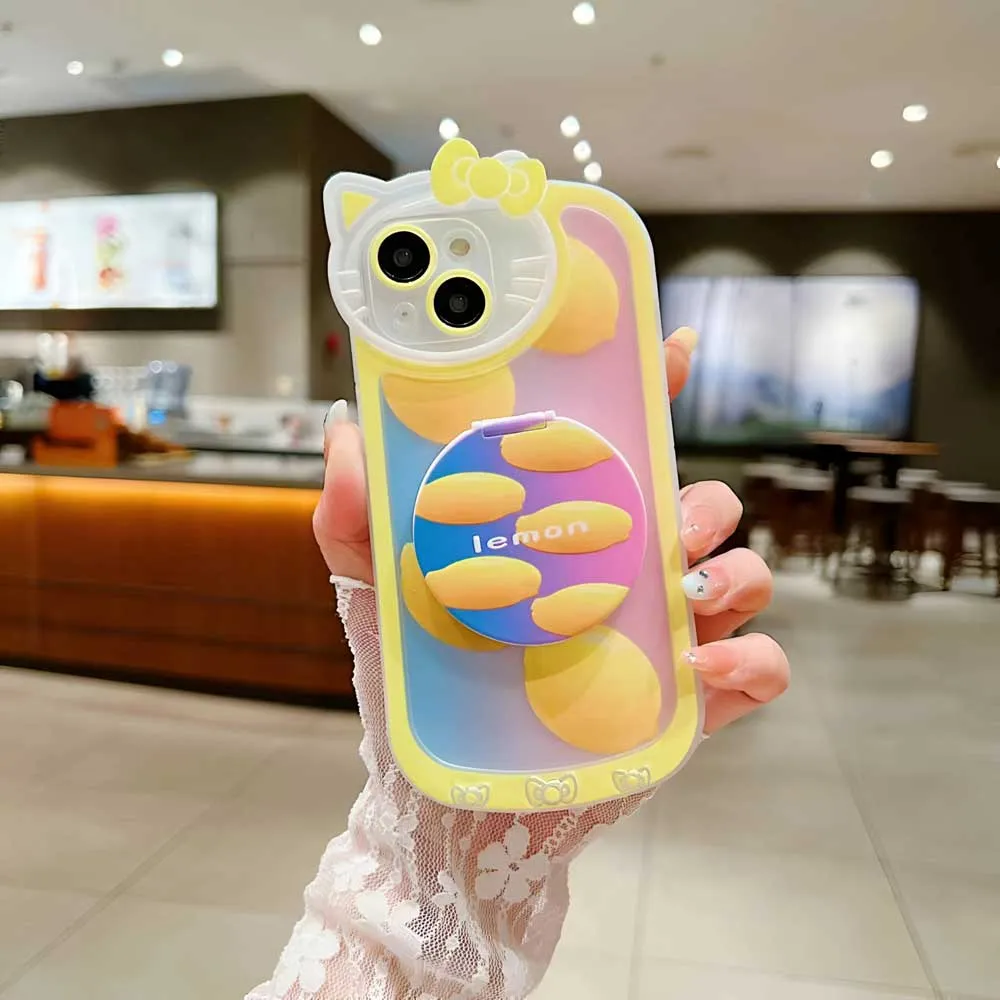 Cartoon Cat Printed TPU Camera Protection Cover with Mirror Stand - iPhone 11 Pro