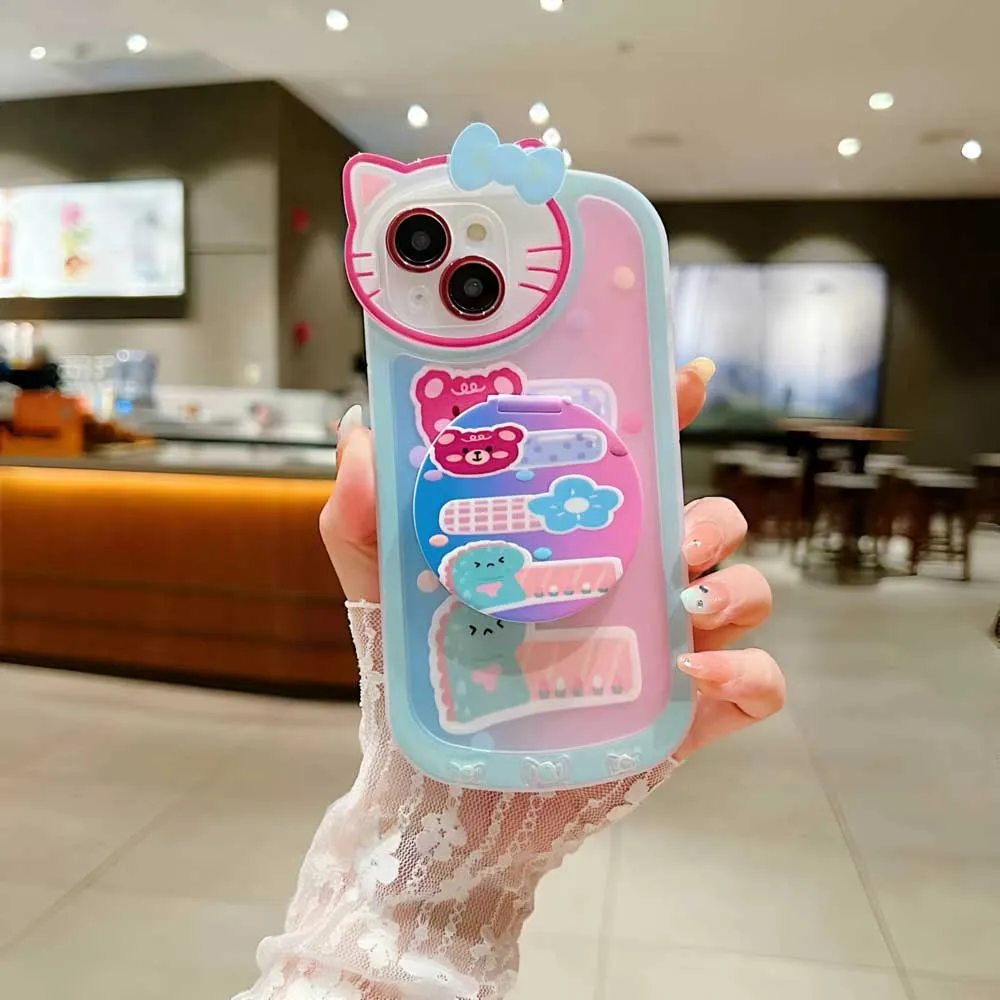 Cartoon Cat Printed TPU Camera Protection Cover with Mirror Stand - iPhone 11 Pro