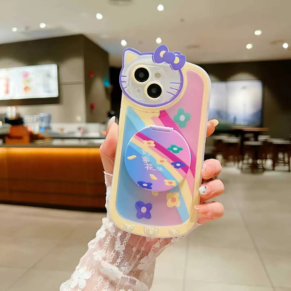 Cartoon Cat Printed TPU Camera Protection Cover with Mirror Stand - iPhone 11 Pro