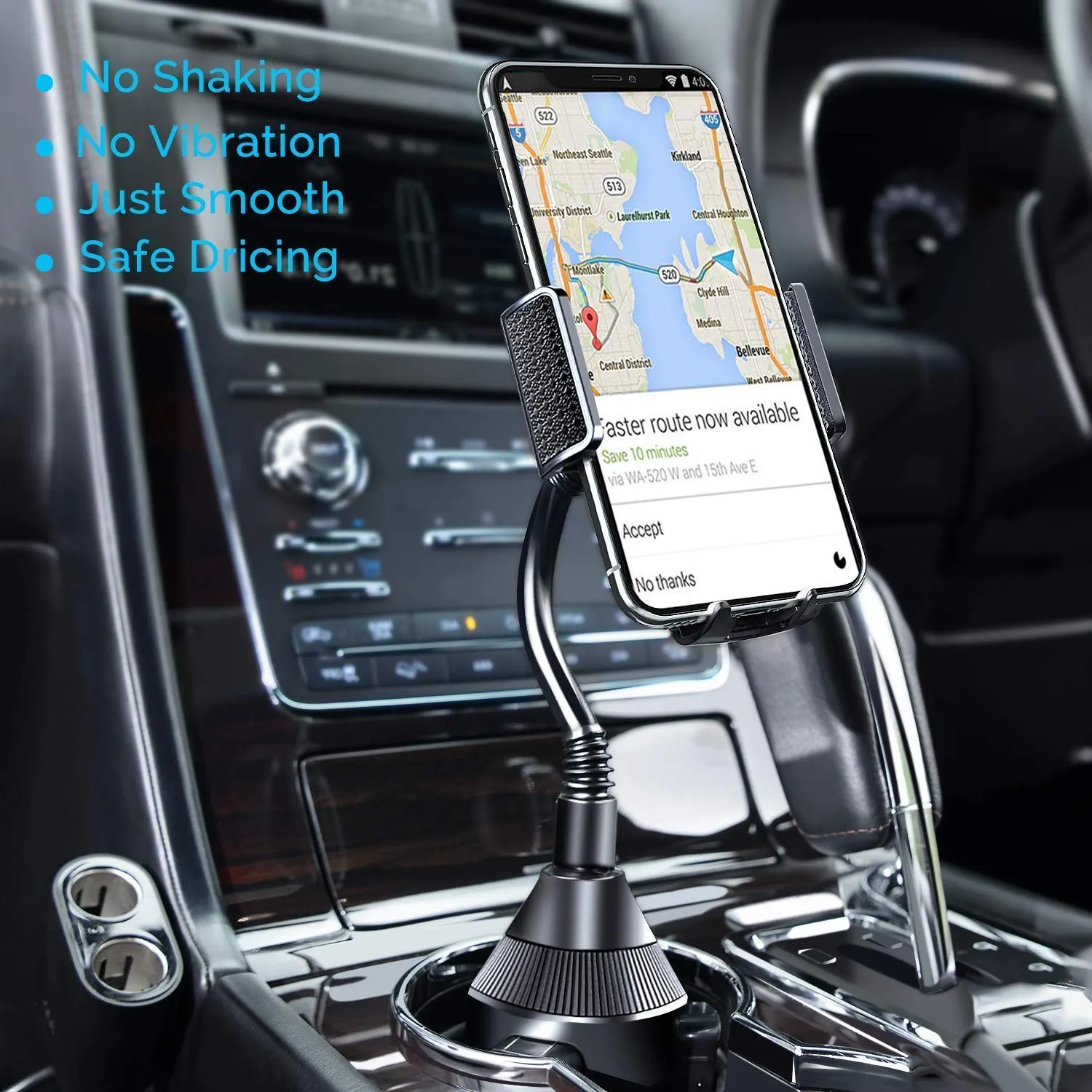 Cell Phone Holder for Car, Galaxy Wireless Universal Adjustable Gooseneck Cup Holder Cradle Car Mount for iPhone 11 Pro Max/11 Pro/11/Xs/Xs Max/Xr/8/7 Plus/iPod Touch (Black)