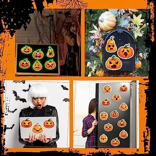 Chapou 24 Pcs Reflective Halloween Glow Car Magnets Halloween Glow Pumpkin Car Magnet Decal Set Waterproof Automotive Fall Pumpkin Magnet Party Supplies for Halloween Party