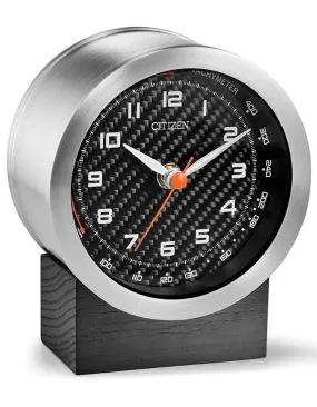 Citizen Workplace Round Silver-Tone Clock w/ Black Oak Base - Bluetooth Speaker