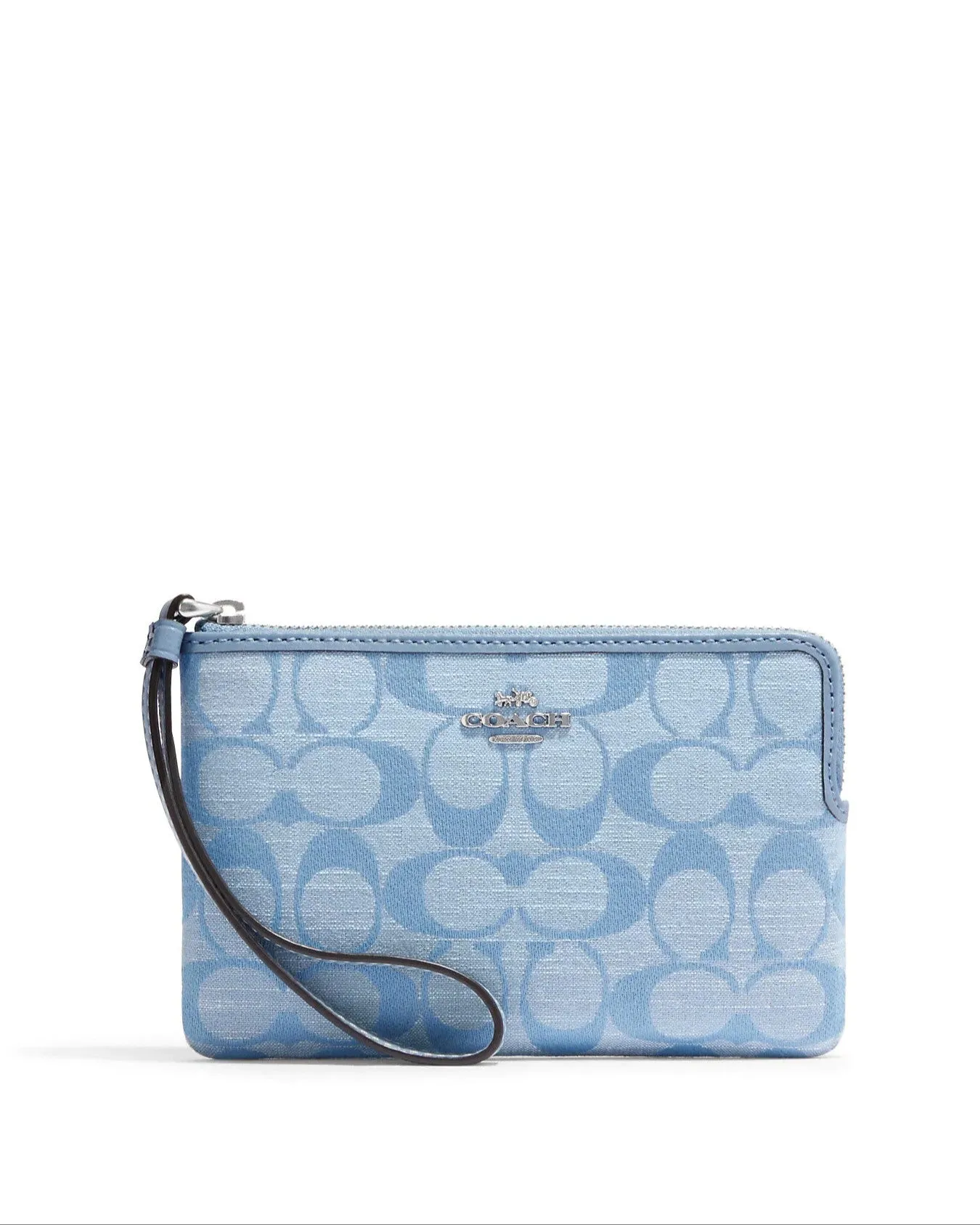 Coach Corner Zip Wristlet In Signature Chambray