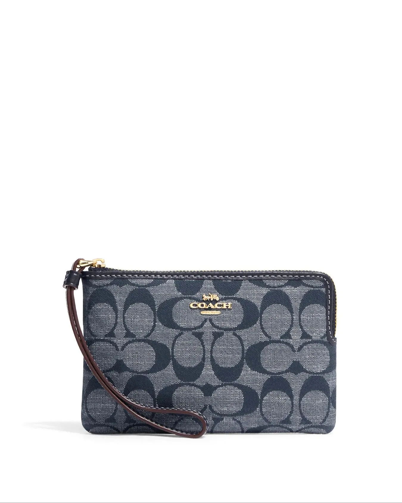 Coach Corner Zip Wristlet In Signature Chambray