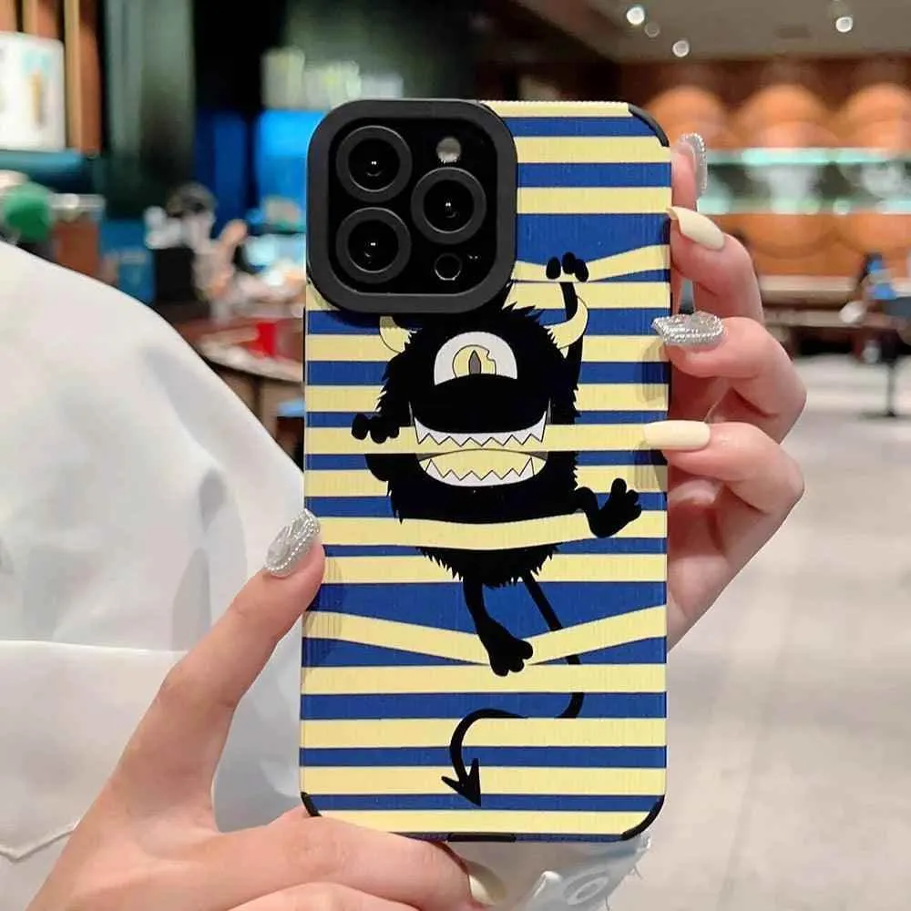 Creepy Monster Cute Phone Case For iPhone 15, 11, 12, 13, 14, Pro Max, 7, 8 Plus, SE, XS, X, and XR - Stripe Pattern