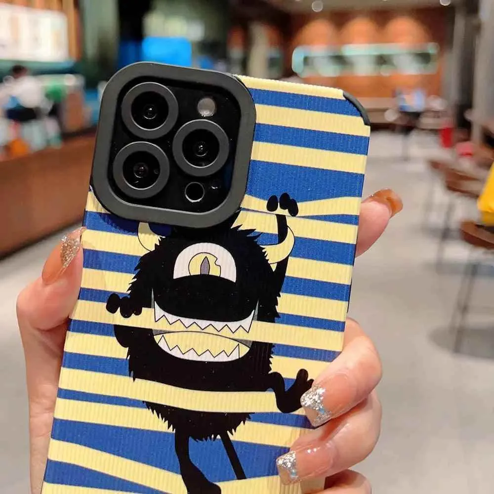 Creepy Monster Cute Phone Case For iPhone 15, 11, 12, 13, 14, Pro Max, 7, 8 Plus, SE, XS, X, and XR - Stripe Pattern