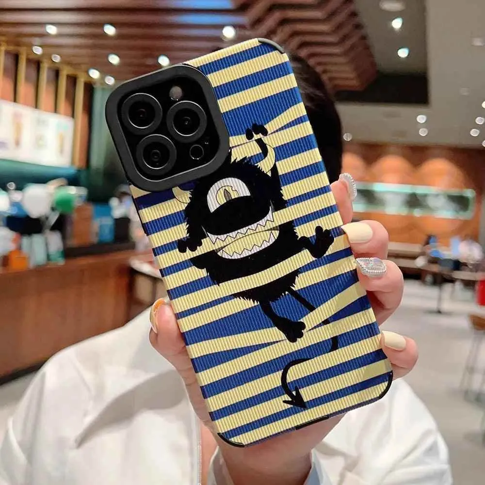 Creepy Monster Cute Phone Case For iPhone 15, 11, 12, 13, 14, Pro Max, 7, 8 Plus, SE, XS, X, and XR - Stripe Pattern