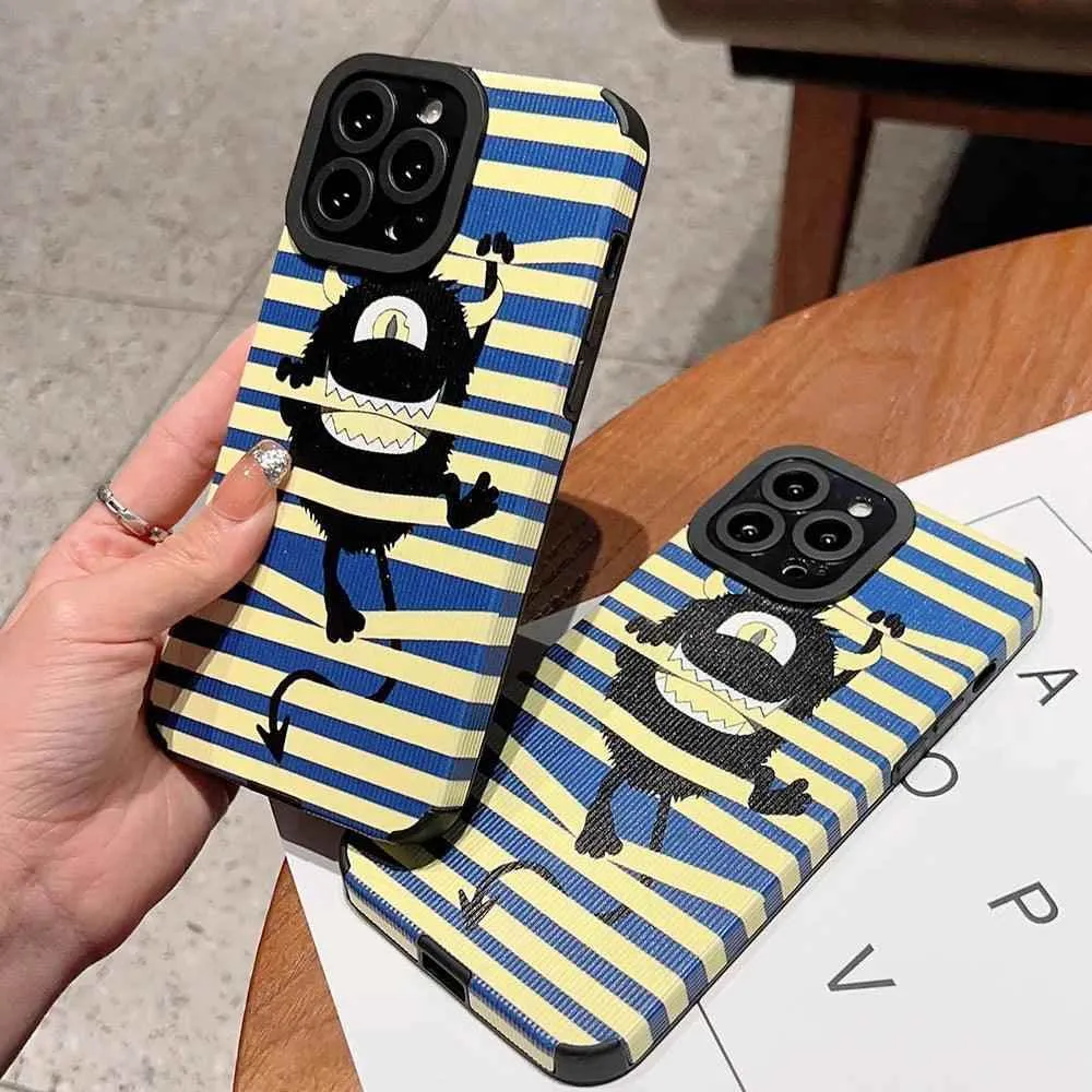 Creepy Monster Cute Phone Case For iPhone 15, 11, 12, 13, 14, Pro Max, 7, 8 Plus, SE, XS, X, and XR - Stripe Pattern