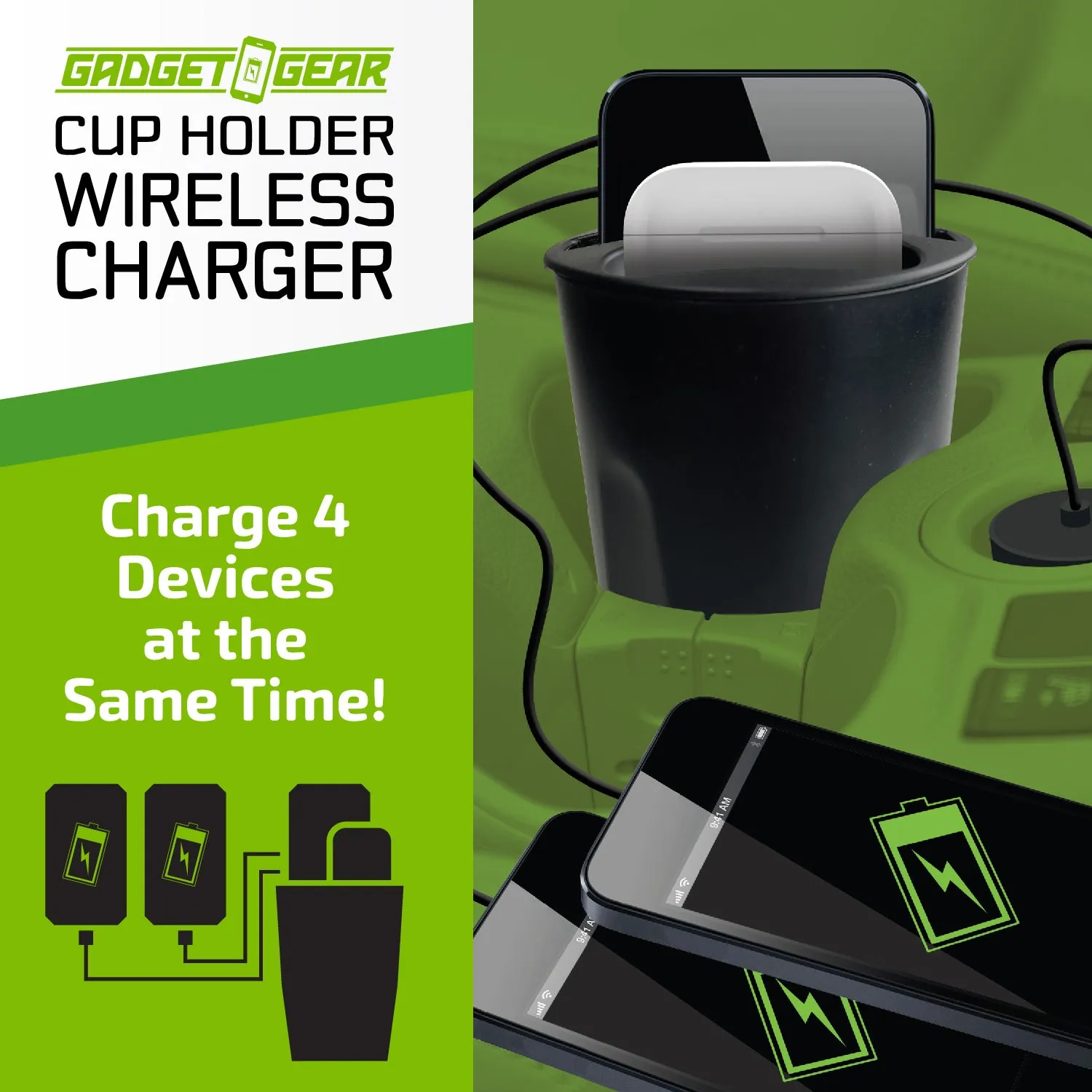 Cup Holder Multi-Port Wireless Charger - 4 Pieces Per Retail Ready Display 23765