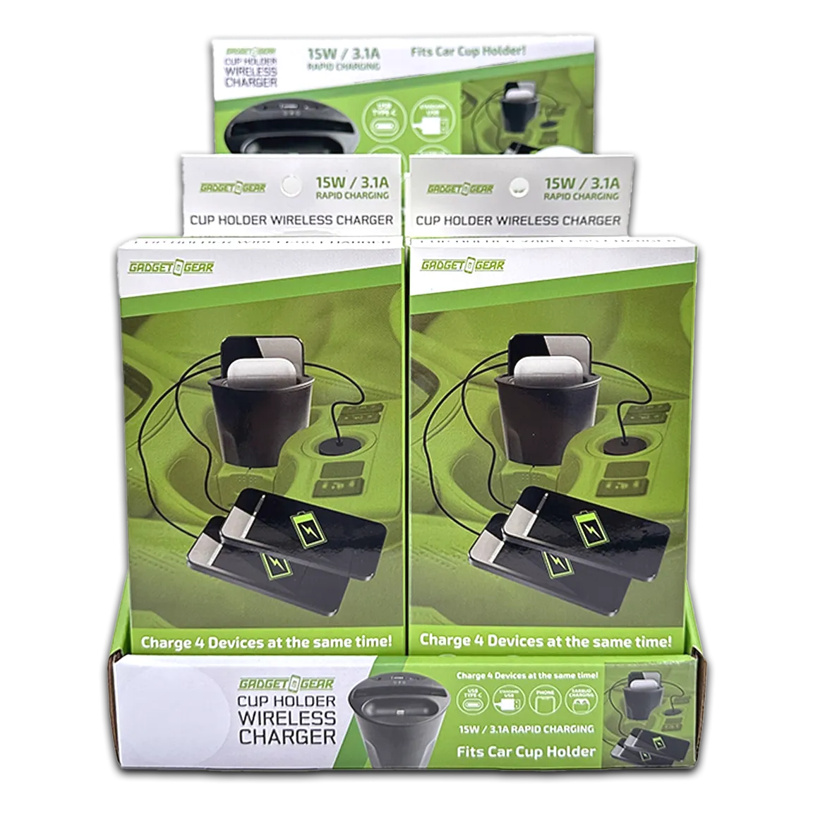 Cup Holder Multi-Port Wireless Charger - 4 Pieces Per Retail Ready Display 23765