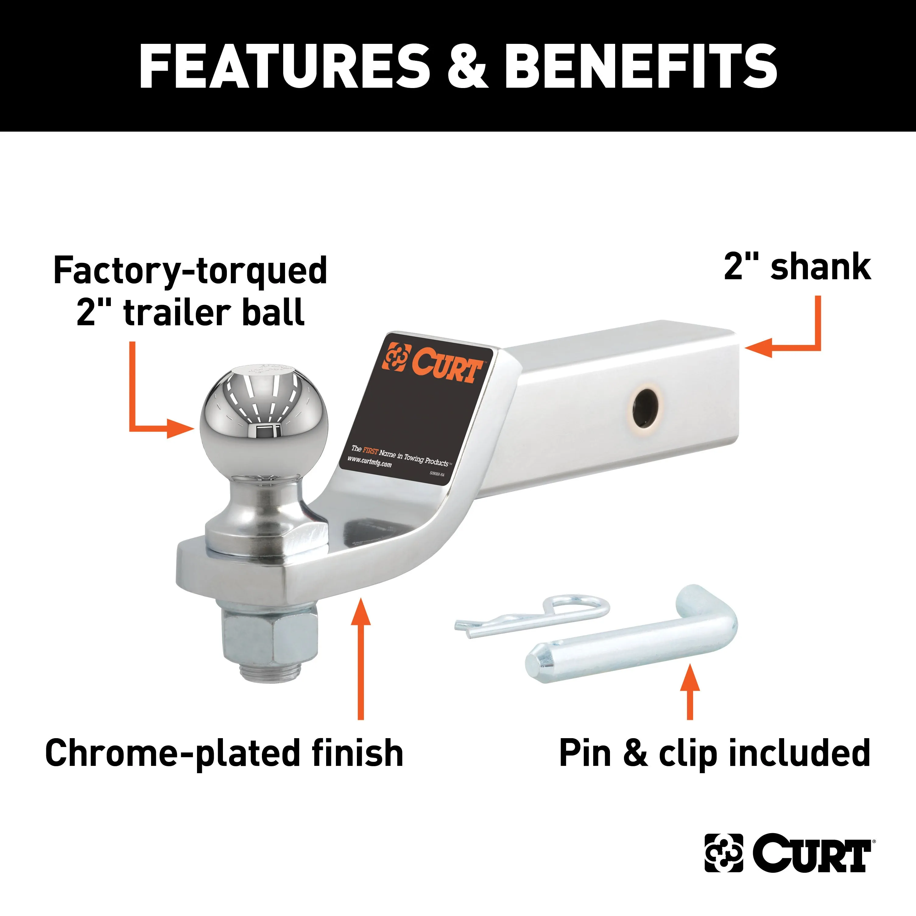 CURT 45295 Loaded Ball Mount with 2in. Ball (2in. Shank; 7;500 lbs.; 2in. Drop)