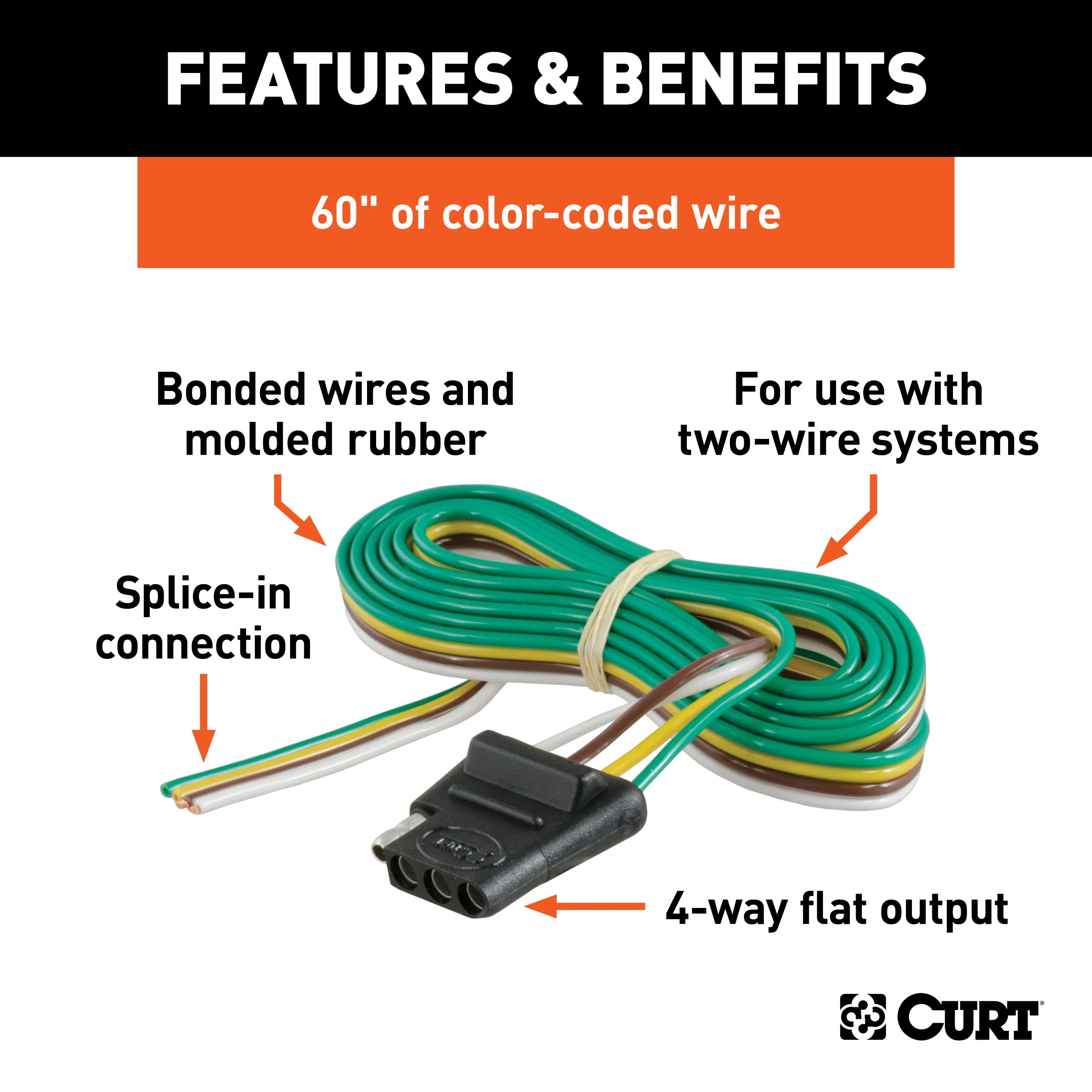 CURT 58040 CURT 58040 Vehicle-Side 4-Pin Flat Trailer Wiring Harness with 60-Inch Wires