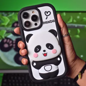 Cute Panda With Mirror Stand Silicon Phone Case For iPhone 11