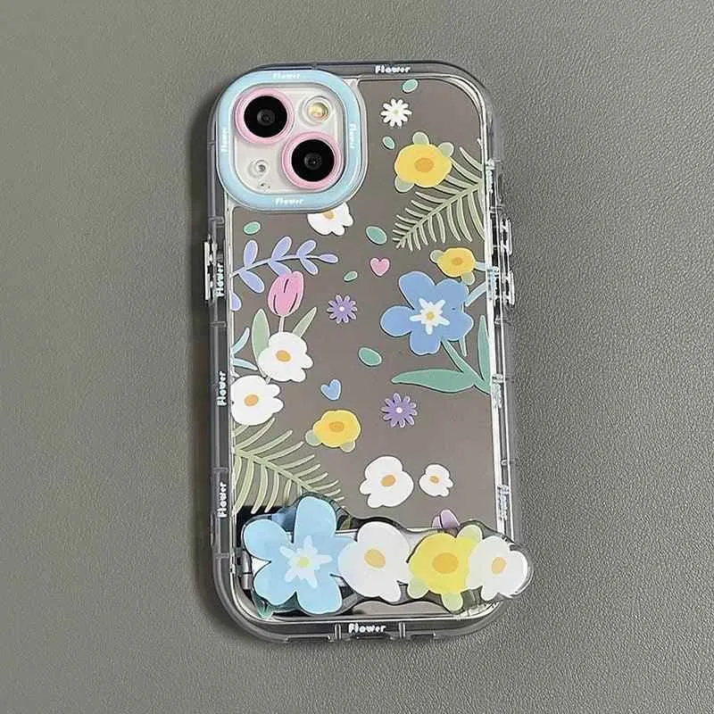 Cute Phone Cases - Floral Makeup Mirror with Stand for iPhone 15/14/13/12 Pro Max - TSP287