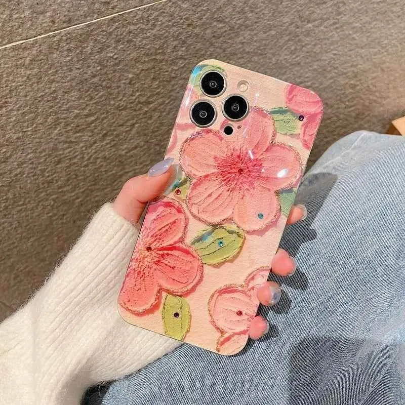 Cute Phone Cases for iPhone 14 Pro Max 13 12 11 X XS XR 7 8 Plus SE 2020 - Pink Flowers Glitter Laser