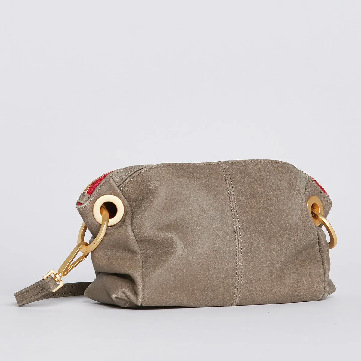 Daniel Crossbody Clutch | Pewter/Brushed Gold Red Zip | Sml