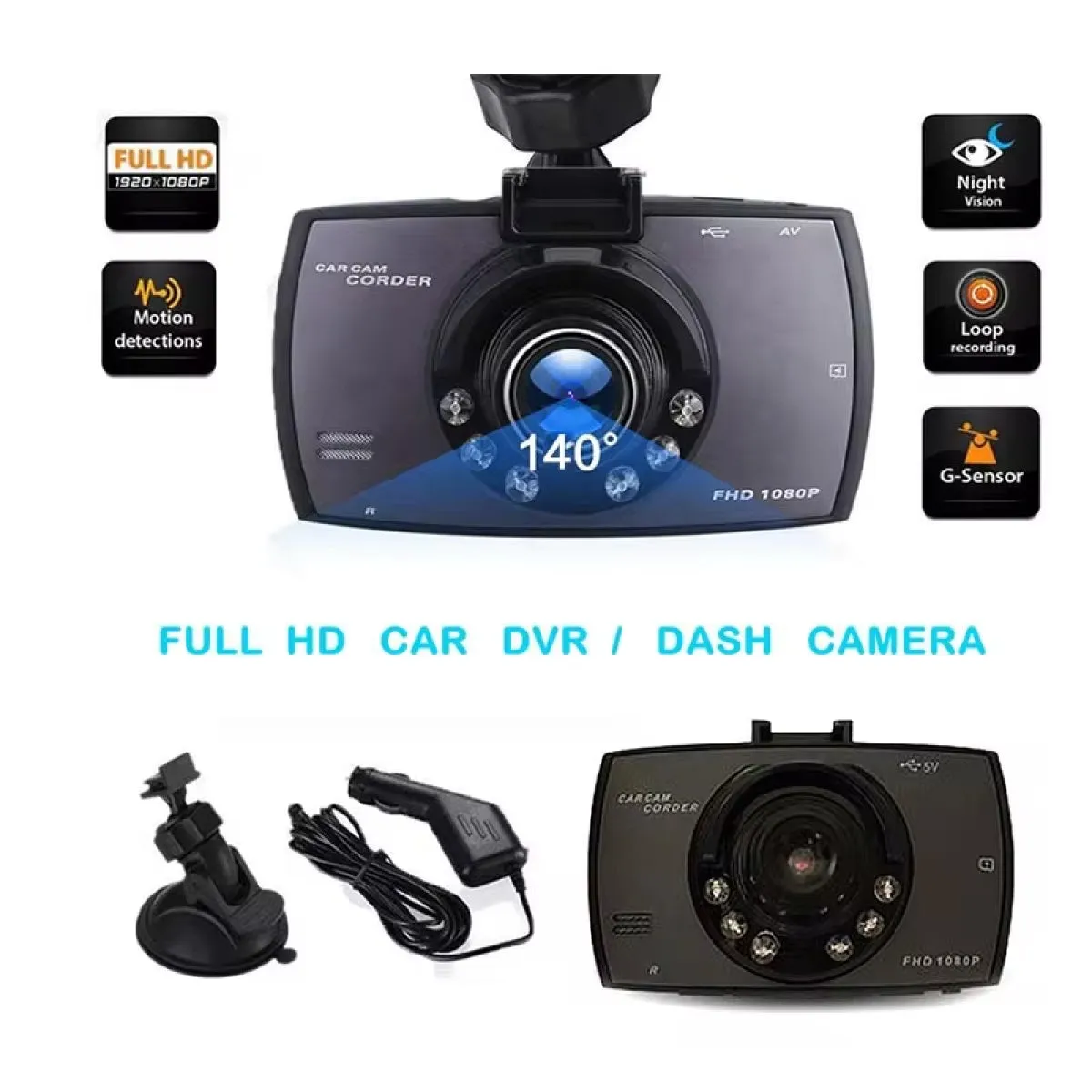 Dash cam for Car: Full HD 1080P 140 Degree Night Vision Wide Angle Video Camera